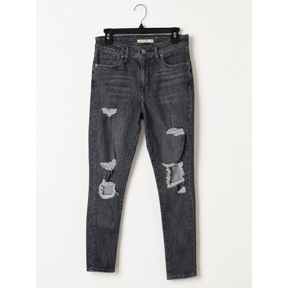 Levi's 721 High Rise Skinny Jeans Women 28 Washed Black Distressed Streetwear